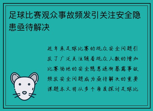 足球比赛观众事故频发引关注安全隐患亟待解决