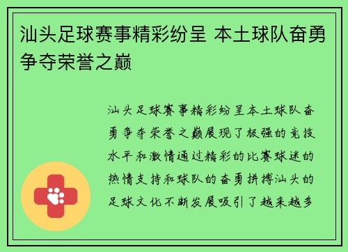 汕头足球赛事精彩纷呈 本土球队奋勇争夺荣誉之巅