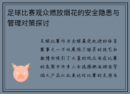 足球比赛观众燃放烟花的安全隐患与管理对策探讨