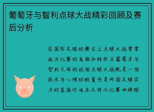 葡萄牙与智利点球大战精彩回顾及赛后分析