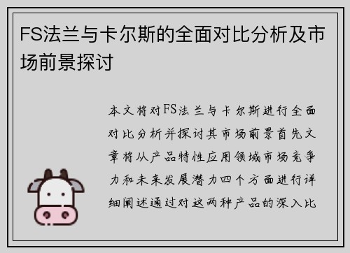 FS法兰与卡尔斯的全面对比分析及市场前景探讨